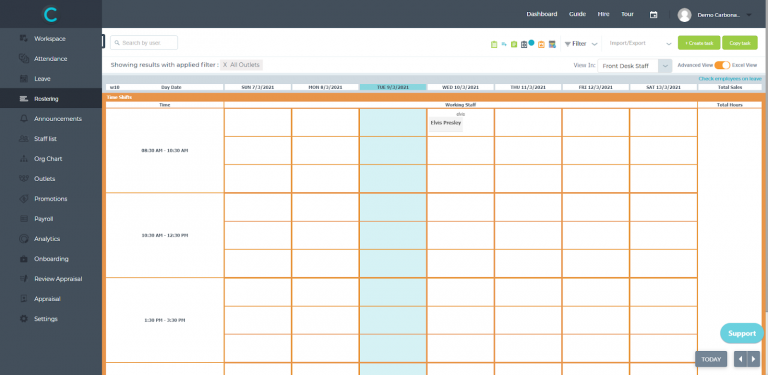 Customised shift based roster template | Carbonate HR