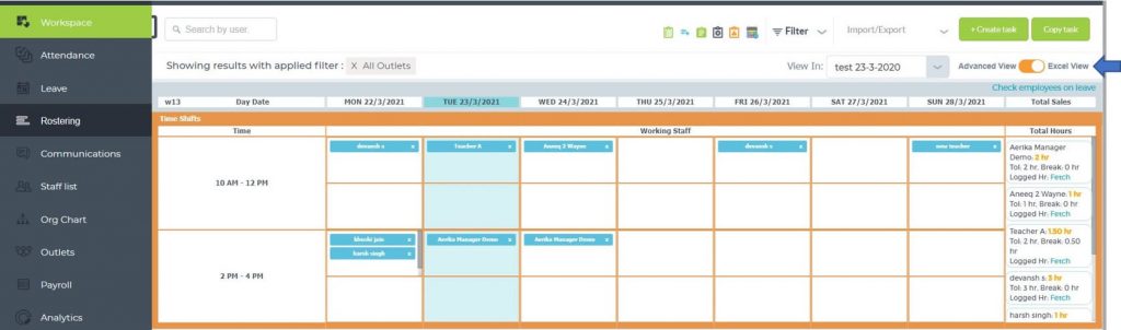 Customised shift based roster template | Carbonate HR