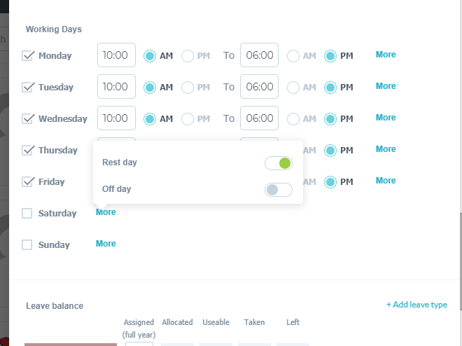 How To Mark Off The Rest Day Off Day In The Staff Profile Carbonate HR